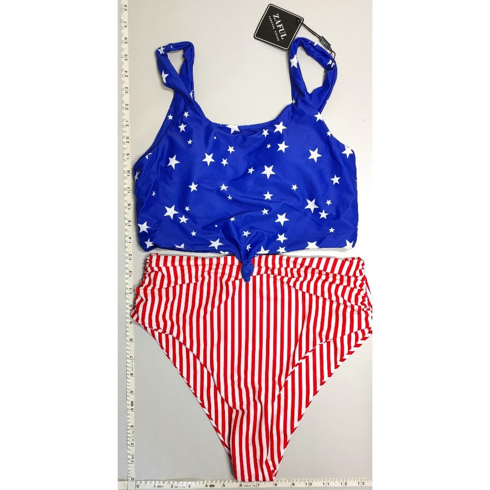 NWT ZAFUL Small Tankini High Waist American Flag bikini set